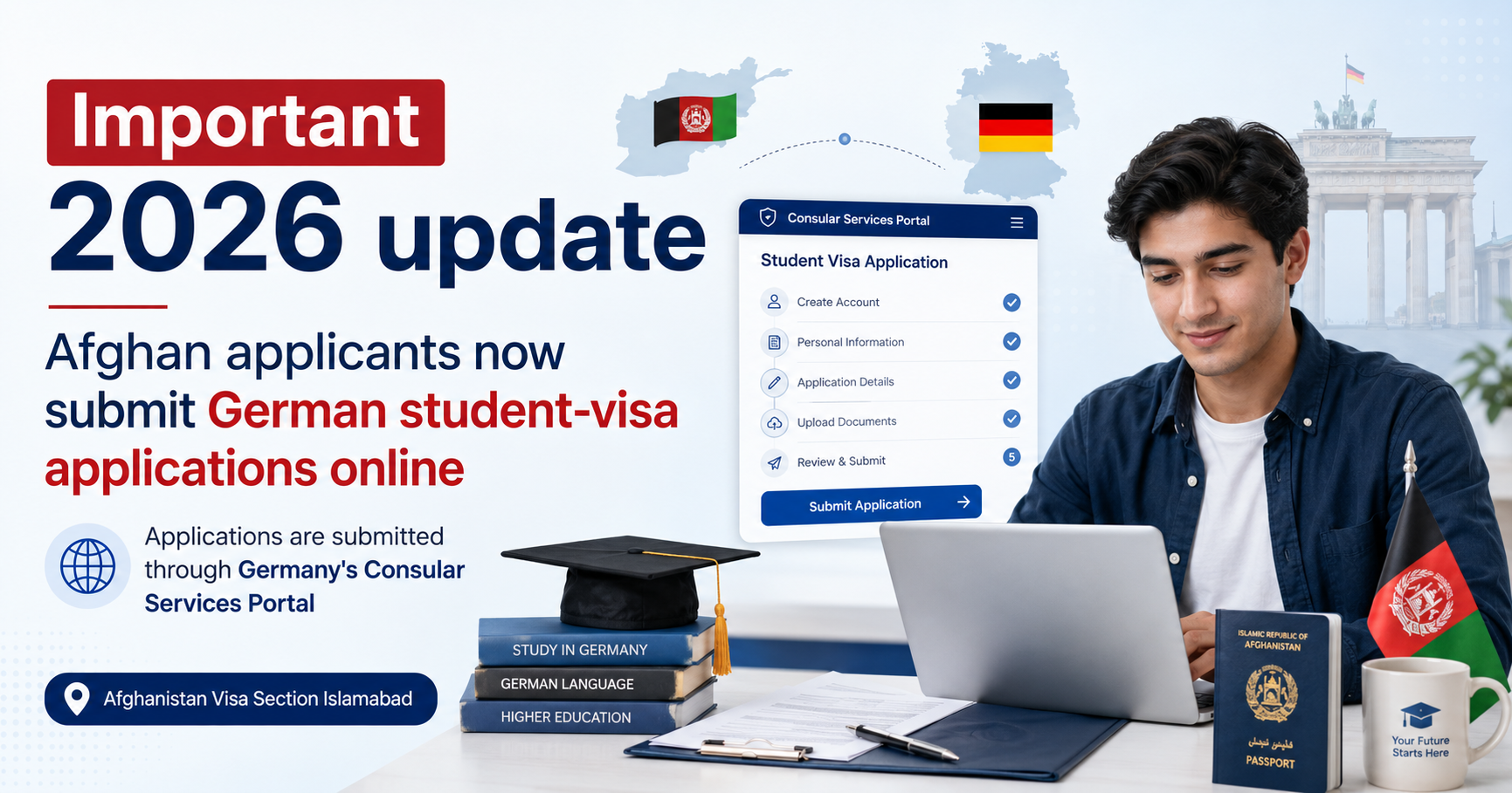 Important 2026 update: Afghan applicants now submit German student-visa applications online